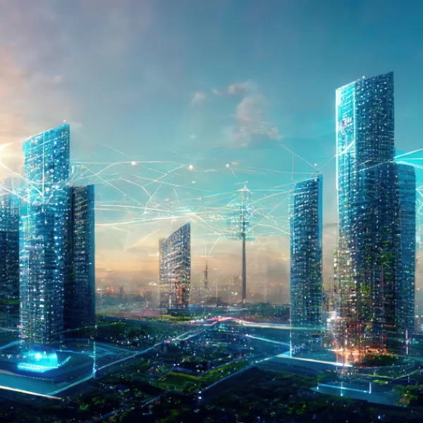 raster-illustration-modern-city-with-communication-towers-with-neon-blue-wires-electricity-internet-connection-sphere-with-mobile-network-5g-future-dark-sky-buildings-3d-artwork
